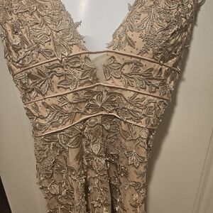 Sherri Hill Gold Embroidered V-Neck Dress